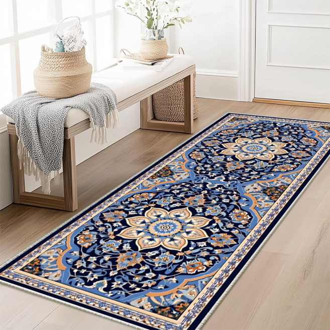 TRISEN 페르시안 이슬람풍 고급 장식 러너 카펫 크리스탈 벨벳 미끄럼방지 털빠짐적음 손세탁 가능 관리쉬운 사계절 이사선물 다중사이즈 복도 거실 호텔 로비 카페트 러그