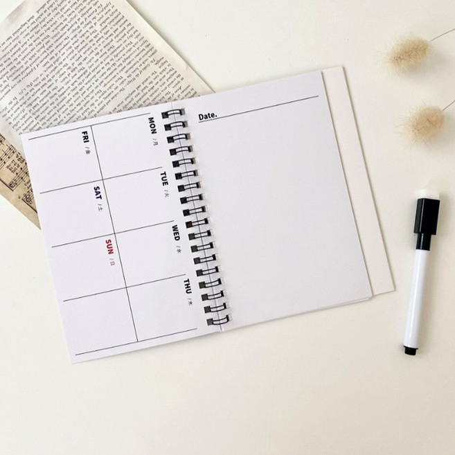 미니화이트보드+마카펜 탁상용 일주일스케줄메모판 달력형, 화이트