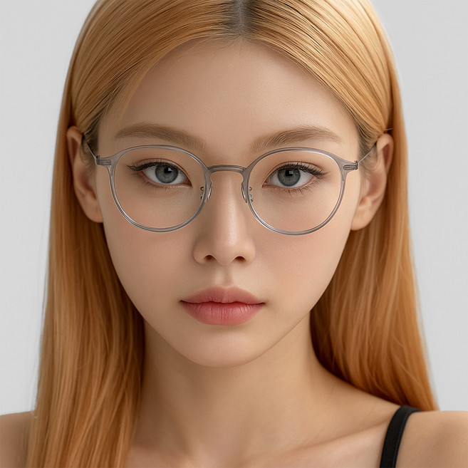 바닐라마카롱 8.1g 초경량 티타늄 안경 남성 여성 세미 라운드 안경테 남녀공용 가벼운 투명 프레임 미끄럼 방지 슬림 템플팁 선명한 렌즈 + 케이스 포함