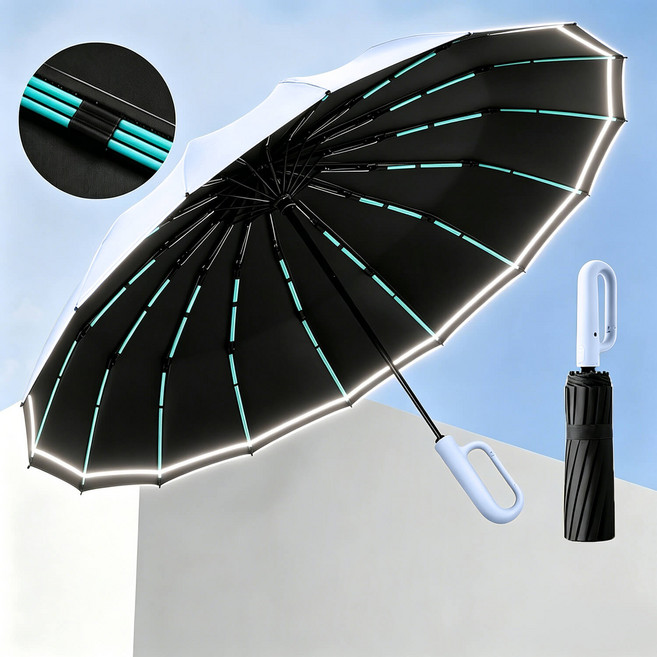 우산 자동우산 걸이형 손잡이 반사띠 장착 야간 주행 안전 강풍저항 비바람차단 자외선차단 99% 대형 여행 등산 출퇴근 필수품