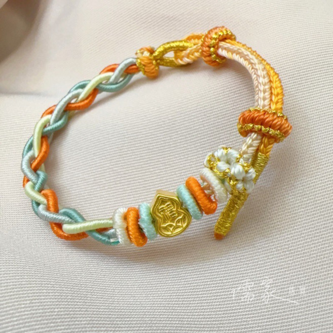 儒家寶寶 9999純金編織手繩/手鍊 陽光系彩繩麻花 彌月/滿月/抓周禮, 1個, 葫蘆0.035錢