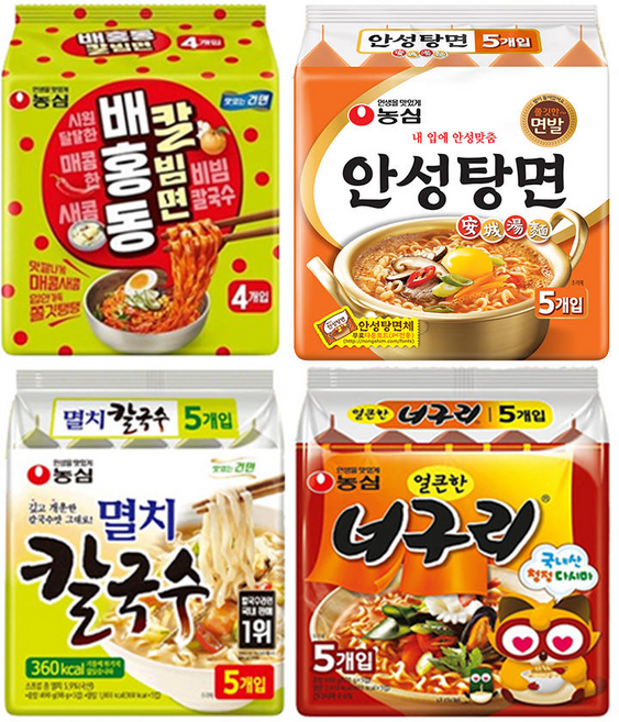 안너칼멸(안성탕면5 너구리5 배홍동칼빔면4 멸치칼국수5), 19개
