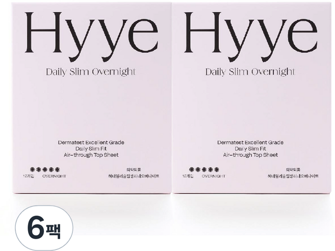 혜 데일리슬림 생리대, 오버나이트, 12개입, 6개