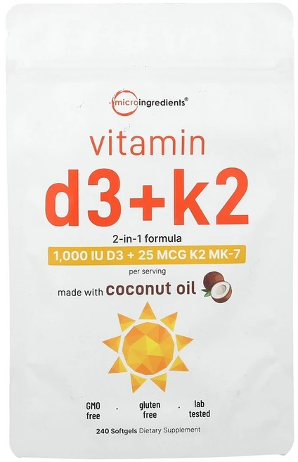 Micro Ingredients Vitamin D3 + K2 240 Softgels, 1개 - 쿠팡