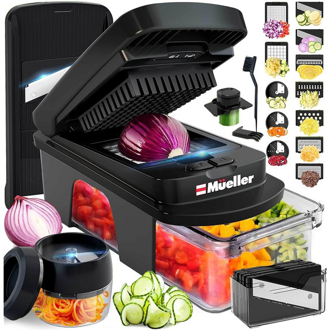 뮬러 프로 시리즈 10-in-1 8 블레이드 야채 초퍼 만돌린 슬라이서 용기가 있는 푸드 과일 주방 기기 및 액세서리 가정 필수품, 12 Blade, 6 White Sand/Green, 1개