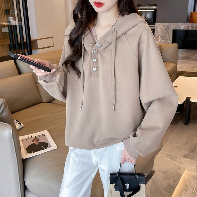 여성 후드 루즈핏 상의 맨투맨 순색 코트 패션 가을 겨울