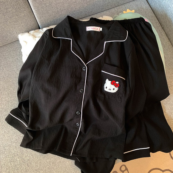 LOVEND 귀여운 헬로 키티 남녀공용 커플 홈웨어 세트 긴팔 긴바지 잠옷 세트