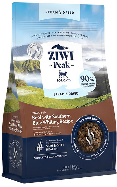 ZIWI 巔峰 微蒸牛肉鱈魚 貓咪全齡鮮肉糧 紐西蘭牛肉 鱈魚 無穀物 全齡貓適用, 800g, 1個, 糧食