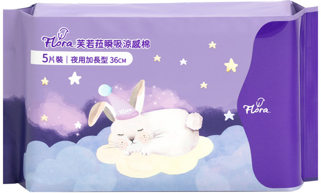 Flora 芙若拉 瞬吸涼感棉 夜用加長型 36cm 5片裝, 1個, 5片