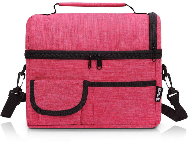퍼투 인슐레이티드 런치 백 어드저스터블 숄더 스트랩 포함 보온보냉가방 8L, Rosy