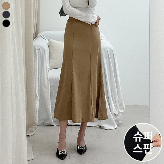 블레스유 여성용 스판 쫀쫀 편안한 밴딩 머메이드 롱 스커트 핀턱 치마 빅사이즈까지