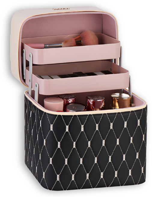 트렌드트로브 프리미엄 대용량 화장품 케이스 여행용 메이크업 화장품 파우치, 1개, 블랙