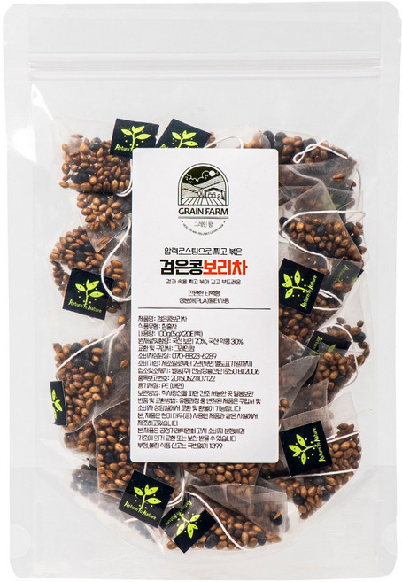 그레인팜 압력으로 찌고 볶은 검은콩보리차티백 국산 약콩보리차 간편한 통알곡티백차, 1개, 20개입, 5g