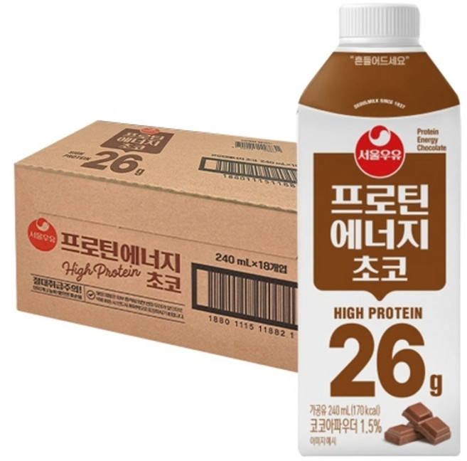 서울우유 프로틴 에너지 초코 240mlx18개, 240ml