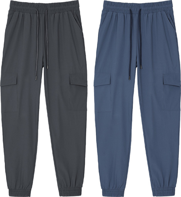 [이지바이] (1+1) 남성 카고 조거 바지_프리미엄 나일론 스판 운동복 아웃도어 스텝 밴딩 조거 팬츠