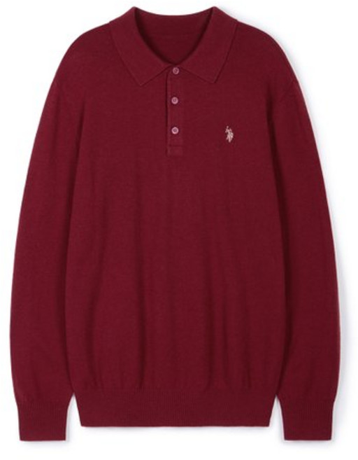 [U.S. POLO ASSN.] 남성 메리노 울 카라니트_버건디