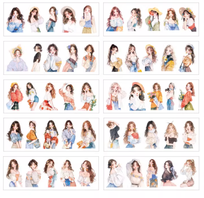 [스티커북] 코디 스타일링 다이어리 기록 다꾸 일러스트 감성 스티커 방수 대용량, 1개, 달빛