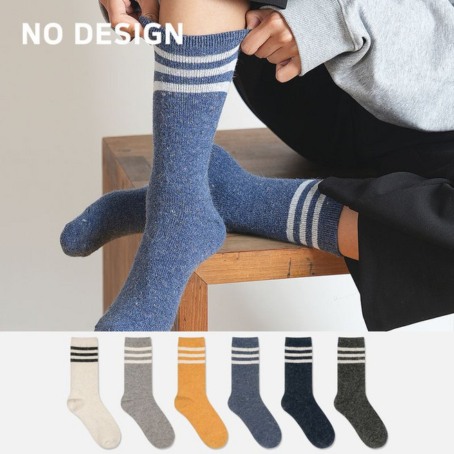 노디자인 ND 엄마용 학생용 삼선 앙고라 양말 6켤레 세트 여자 학생 주니어 데일리 패션 겨울양말 털양말 니트양말