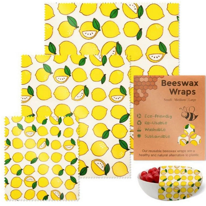 실용적인 밀랍 랩 어소시에이션 3피스 견고한 다기능 식품 보관 솔루션 홈 액세서리 일상 사용 가능, 레몬 3, 1개