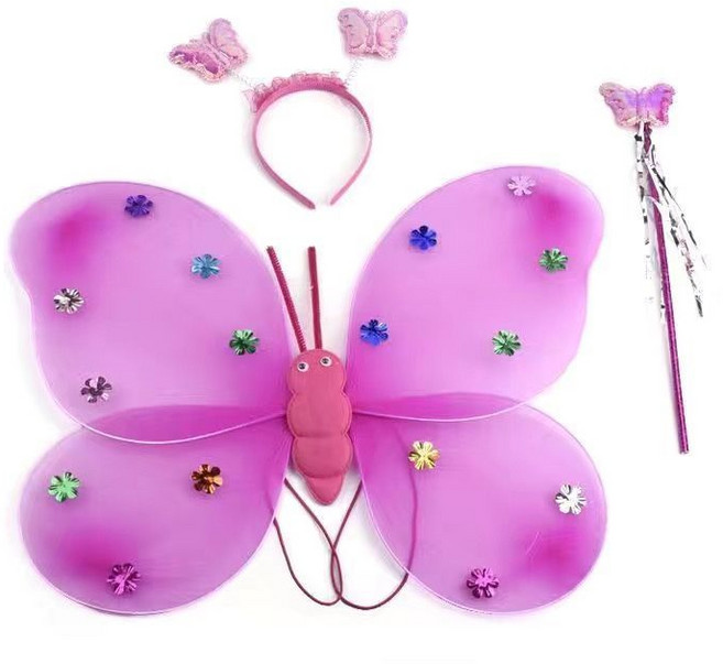 강아지 전동 날개 나비 코스튬 대형견 움직이는 애완견 요정 천사 생일, A.단층비조명3피스