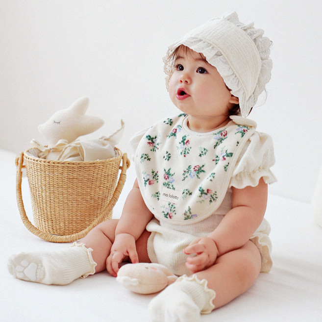 마롤로뜨 테리 원형 아기 턱받이 양면 2겹, 1개, 1개입, 크림플라워_테리원형턱받이