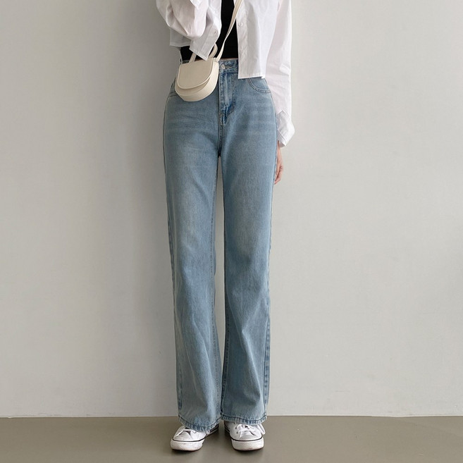 잇진 여성 하이웨스트 롱 와이드 데님 팬츠 청바지