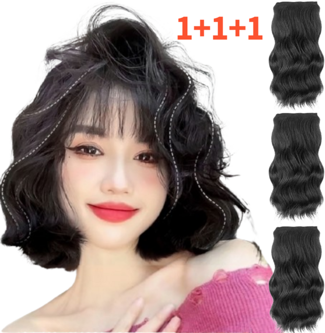 디올드 숱없는머리에 볼륨 헤어피스 단발펌 옆머리 뒤통수, 3개, 라이트브라운 25cm