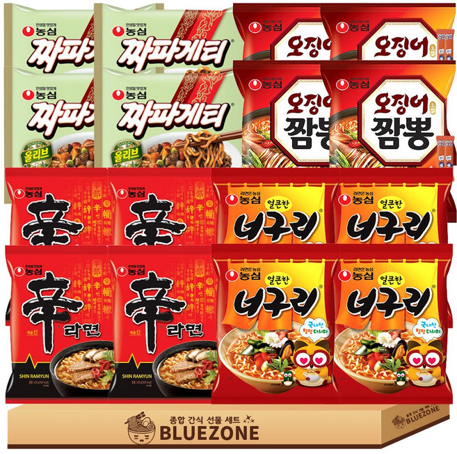 농심 봉지라면 A세트 신라면4 너구리4 짜파게티4 오징어짬뽕4 라스4, 16개