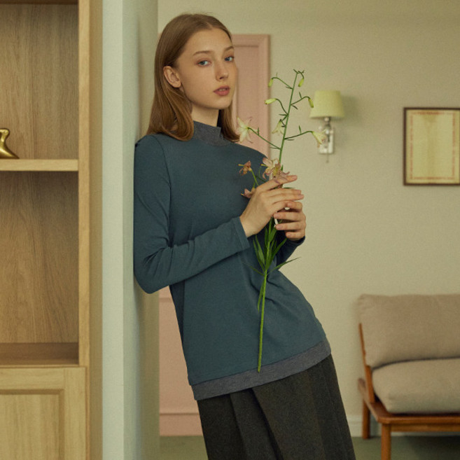 마르조 1종 여성)톤배색 코튼 티셔츠_민트