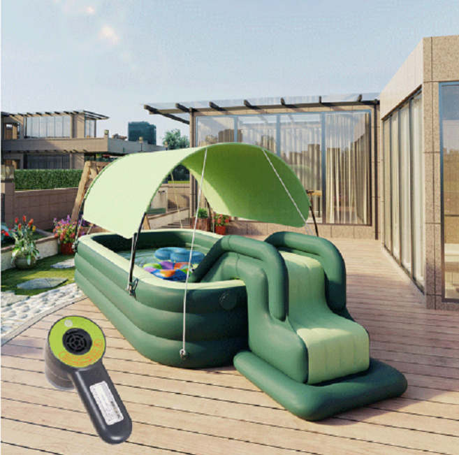 씨와이씨 대형 야외 에어 충전 수영장 그늘막 미끄름틀 가정용 풀장 무선자동펌프, 그린, 1개