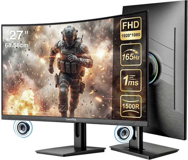 LarmTek 게이밍 모니터 27인치 34인치 49인치 울트라와이드 FHD/QHD/WQHD/4K/DQHD/5K 165Hz/240Hz 커브드 화면 고주사율 내장스피커 높이조절 스탠드, 70cm, 27inch FHD 165Hz