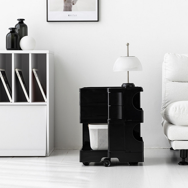 마켓비 빙그리 회전서랍 이동식선반 트롤리 2단, 블랙 6530.2994