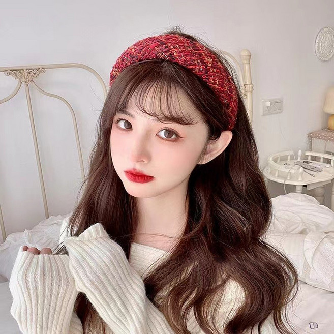 하이유니 레드톤 트위드 도톰 볼륨 헤어밴드