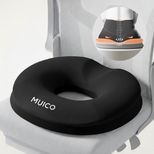 무이코 3D 프리미엄 메모리폼 기능성 도넛방석 원형, 올블랙