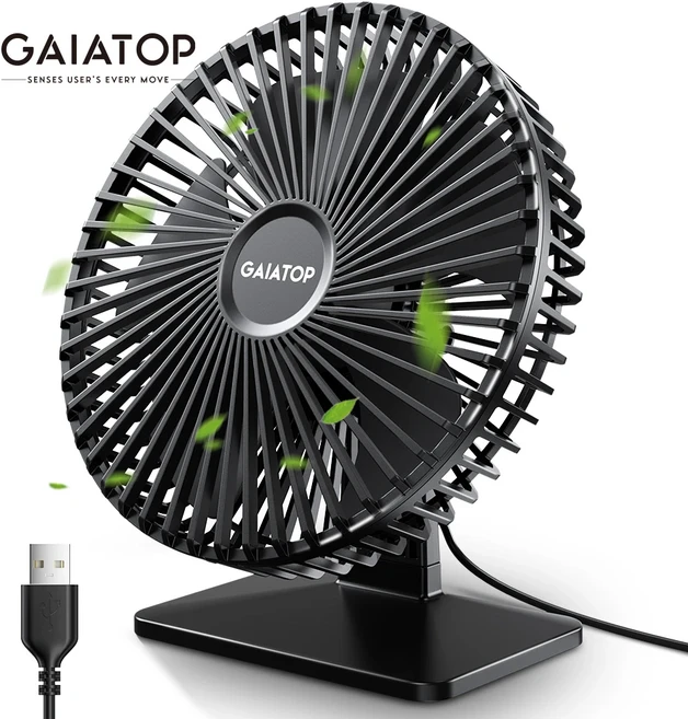GAIATOP 데스크 팬 휴대용 USB 90 ° 조정 가능한 냉각 음소거 3단계 매우 조용함 가정용 책상 사무실에 적합, Black, Black, Black