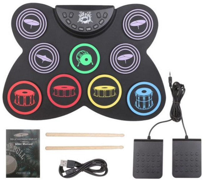 전자드럼 입문용 스네어 드럼 패드 디지털 키트 페달 컨트롤러 스틱 터치 감도 멋진 휴일 생일 선물 9, 1개
