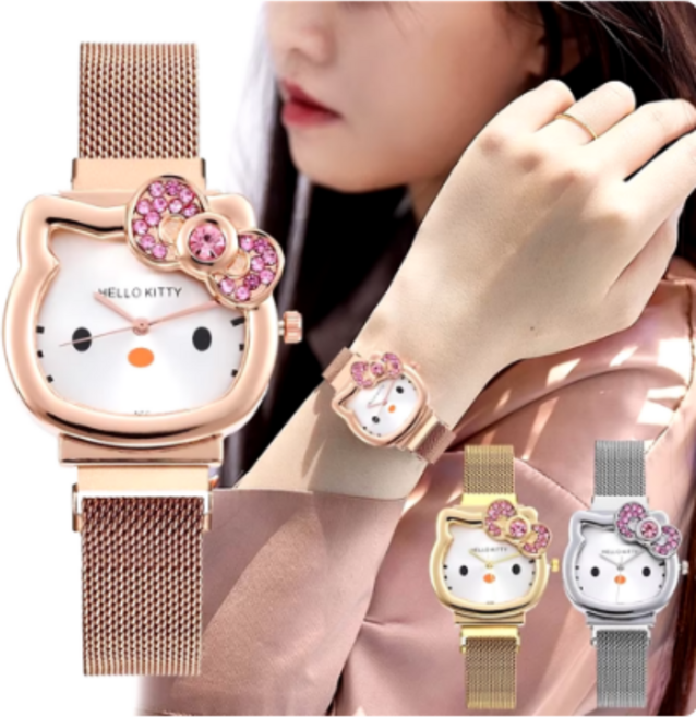 귀여운 키티 메탈 빈티지 리본 시계