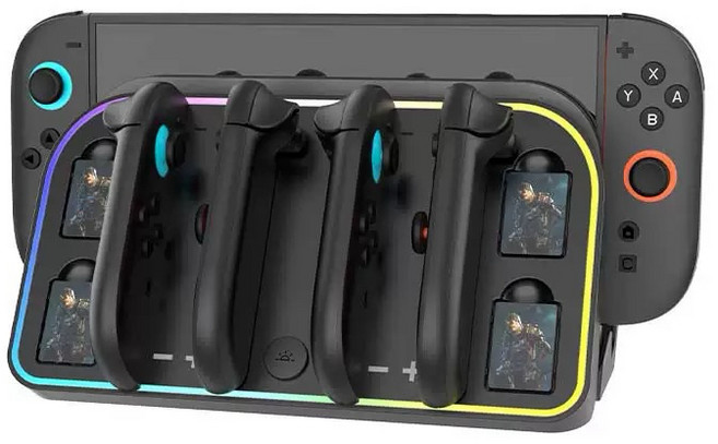 Switch2 Joycon手柄充電底座壁掛式充電收納支架 炫彩RGB燈光, 1個, 全新品(盒損)