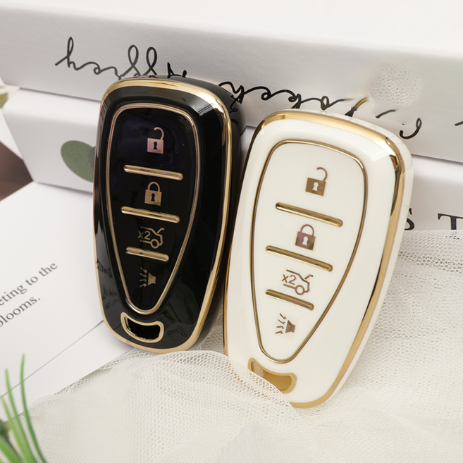 바이어블 쉐보레 호환 자동차 tpu 키케이스 키홀더 키커버 2버튼 3버튼 4버튼 5버튼, 4버튼 A타입 블랙골드 (VA-TA15)