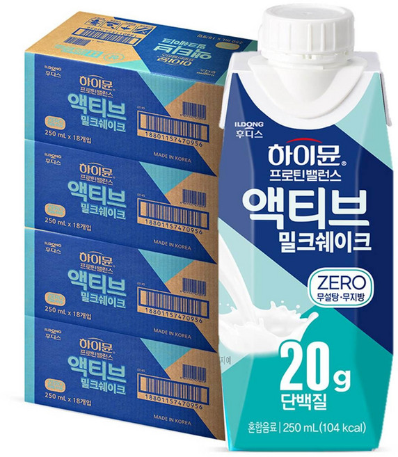 하이뮨 프로틴 밸런스 액티브 밀크쉐이크 ZERO, 250ml, 72개
