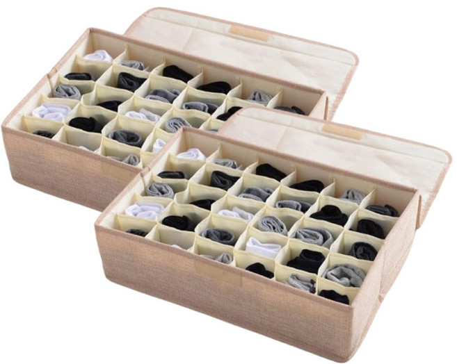 마벨인홈 고급형 편리한 패브릭 양말 속옷 보관함, 2개, 베이지