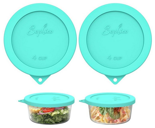 SOPHICO Sophico Anchor Hocking 및 Pyrex 7201-PC 유리 그릇용 4컵 원형 실리콘 보관 커버 뚜껑 교체용(용기 미포함) (네이비 블루-2팩) 3, 민트-2팩