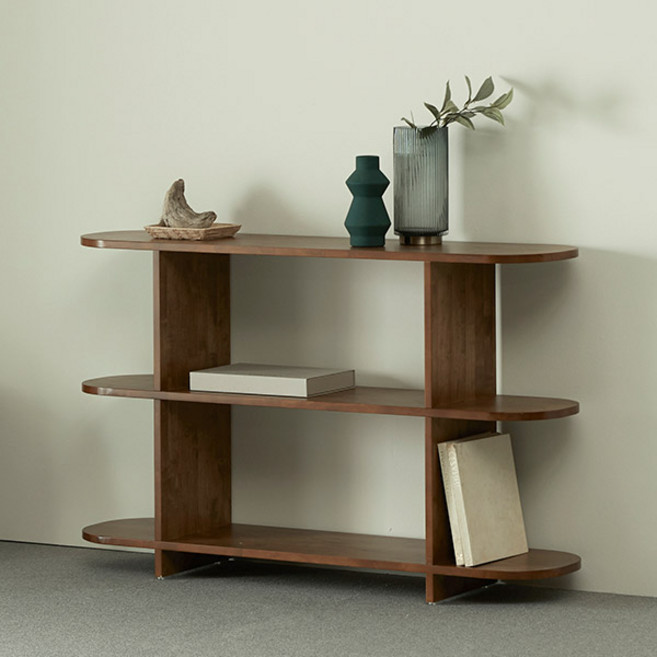 [완제품배송][스칸디아]우디 라운드 원목 선반장 북쉘프 책장(1200), 월넛