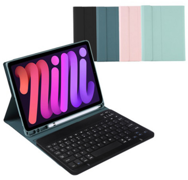 아이플로우 아이패드미니7/6 애플펜슬 수납 블루투스 키보드 케이스, 블랙, 1개