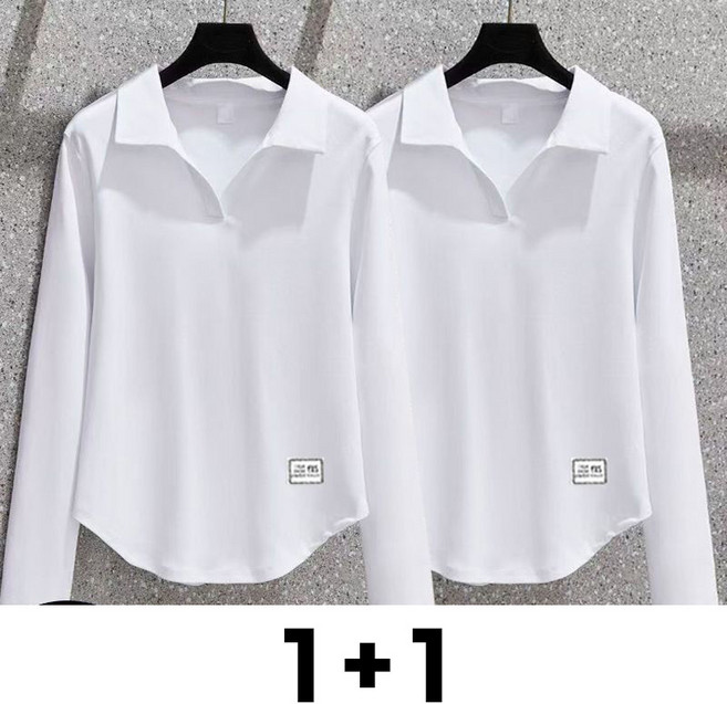 Neirny 1+1 중장년여성 폴로넥 긴팔 티셔츠 봄가을 간절기 스판 순면 엄마룩 데일리 기질 패션 루즈핏 슬림핏 카라넥 상의 2매입