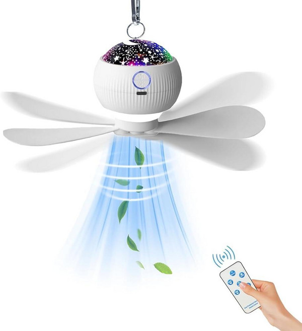 ONXE Portable Camping Fan with Lights & Starry Projection Rechargeable Hanging Tent Fan with Remo