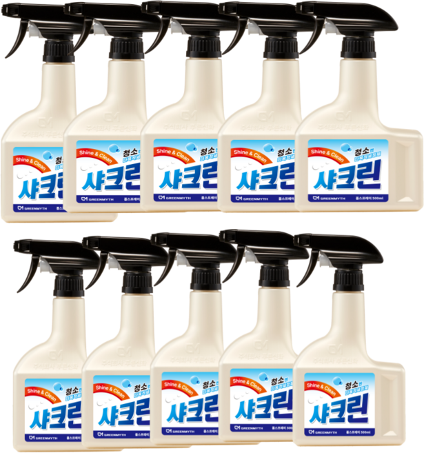 5+5 샤크린500ml 알칼리 세제 폼 기름때 주방 바닥 렌지후드 불판 얼룩 찌든때 제거제, 10개, 500ml