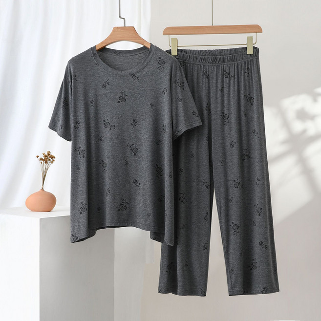 여성 모달 라운드넥 반팔 빅사이즈 홈웨어 잠옷 상하세트 HM-7612