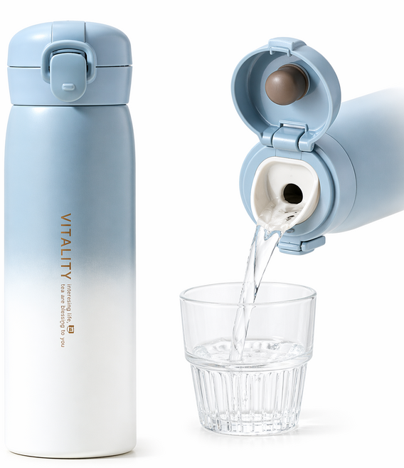 호주머니 원터치 보온보냉 텀블러 스텐 304 보온병, 1개, 500ml, 투톤블루