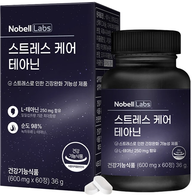 노벨랩스 스트레스 케어 테아닌, 1박스, 60정 - 쿠팡